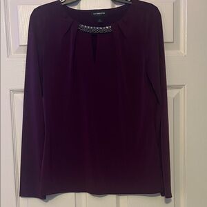 Liz Claiborne Burgundy Blouse with Embellished Neckline